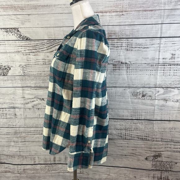 J. Crew Lumberjack Shirt size 4 Teal Red Plaid Flannel Button Up Casual Outdoors - Picture 7 of 8